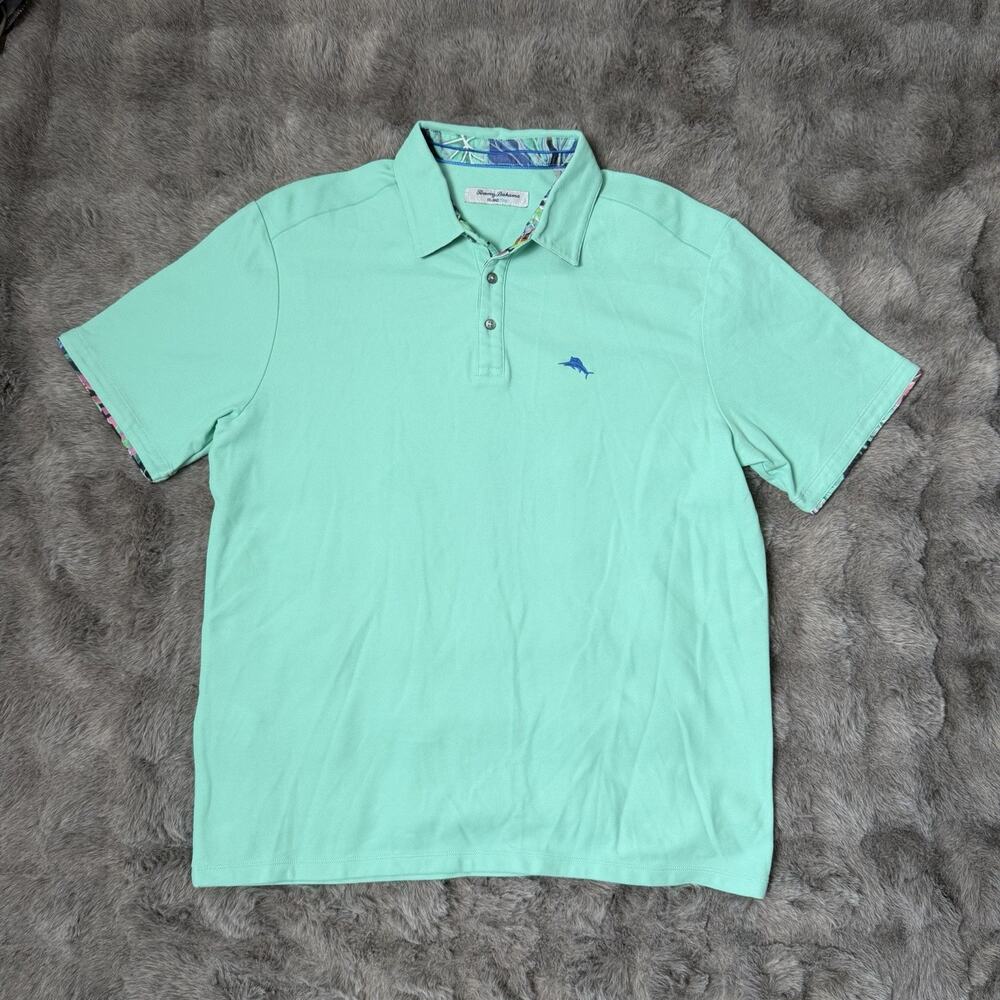 Tommy Bahama Shirt Mens Size Large Island Zone Polo Ocean Green Tropical Golf